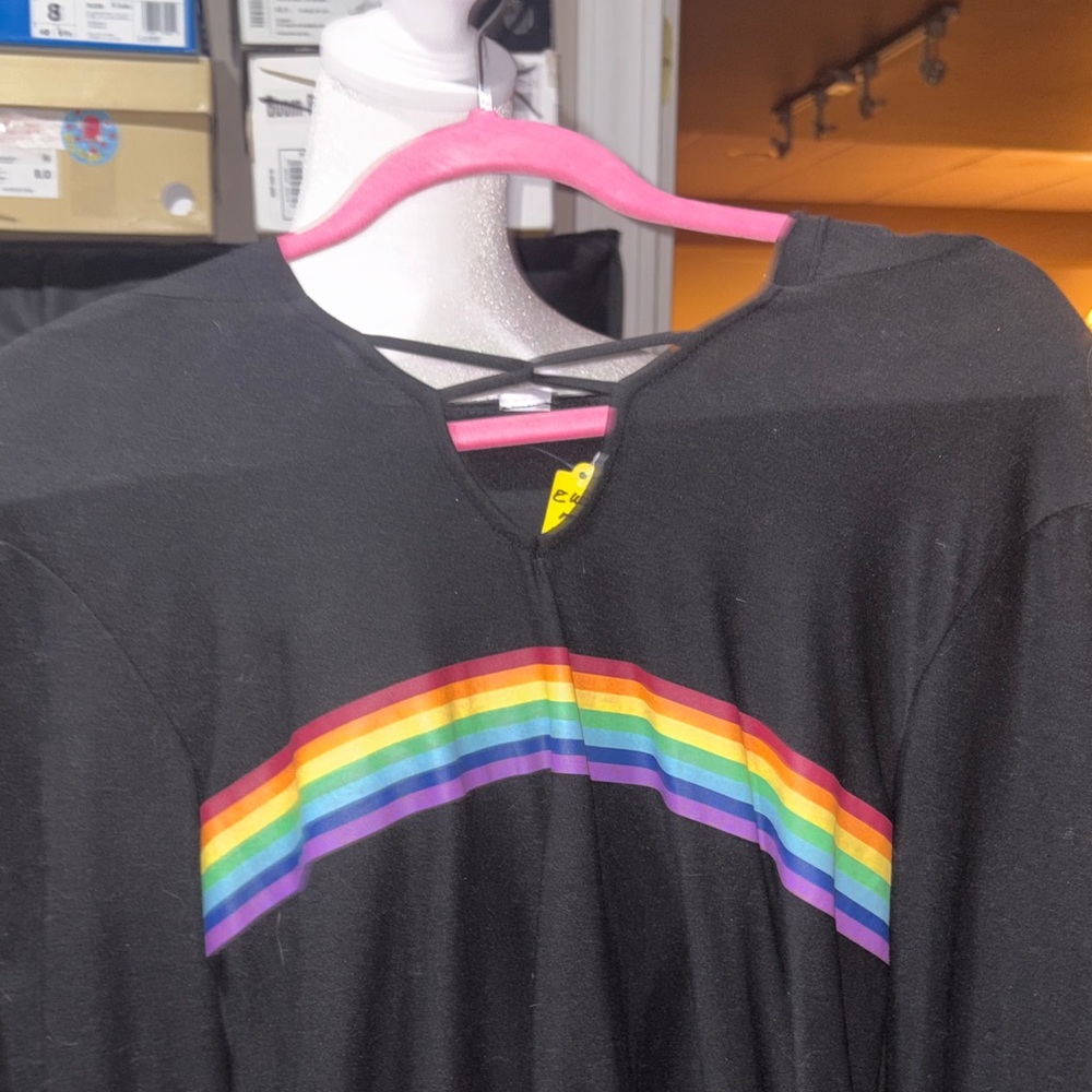 23c# unknown brand EUC W sz S Hooded crop top with Rainbow Stripe w, drawstring - Picture 7 of 7